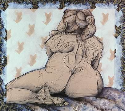 Sensual figure drawings with collage.