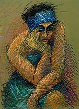 Expressive figure drawing pastel.