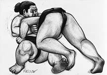 Modern sumo wrestller drawings.